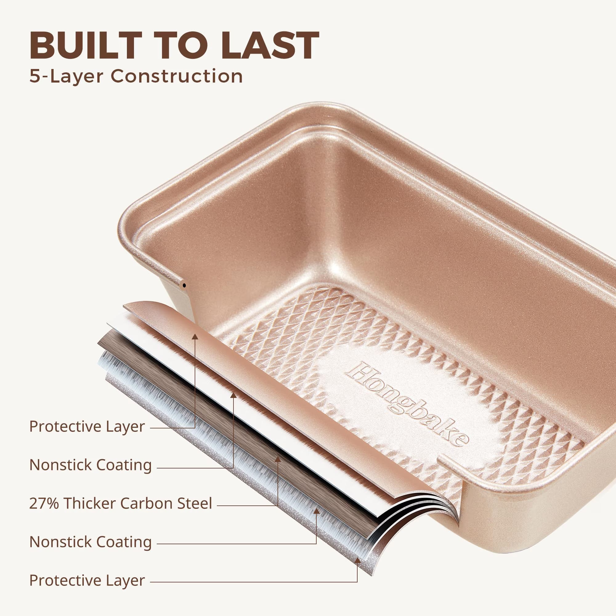 HONGBAKE 3 Pack Nonstick Mini Loaf Pans, 6 x 3.3 x 2 Inch Small Bread Pans for Homemade Bread, Banana Small Baking Pans with Diamond Texture, Non-toxic Mini Meatloaf Pans Set, Champagne Gold