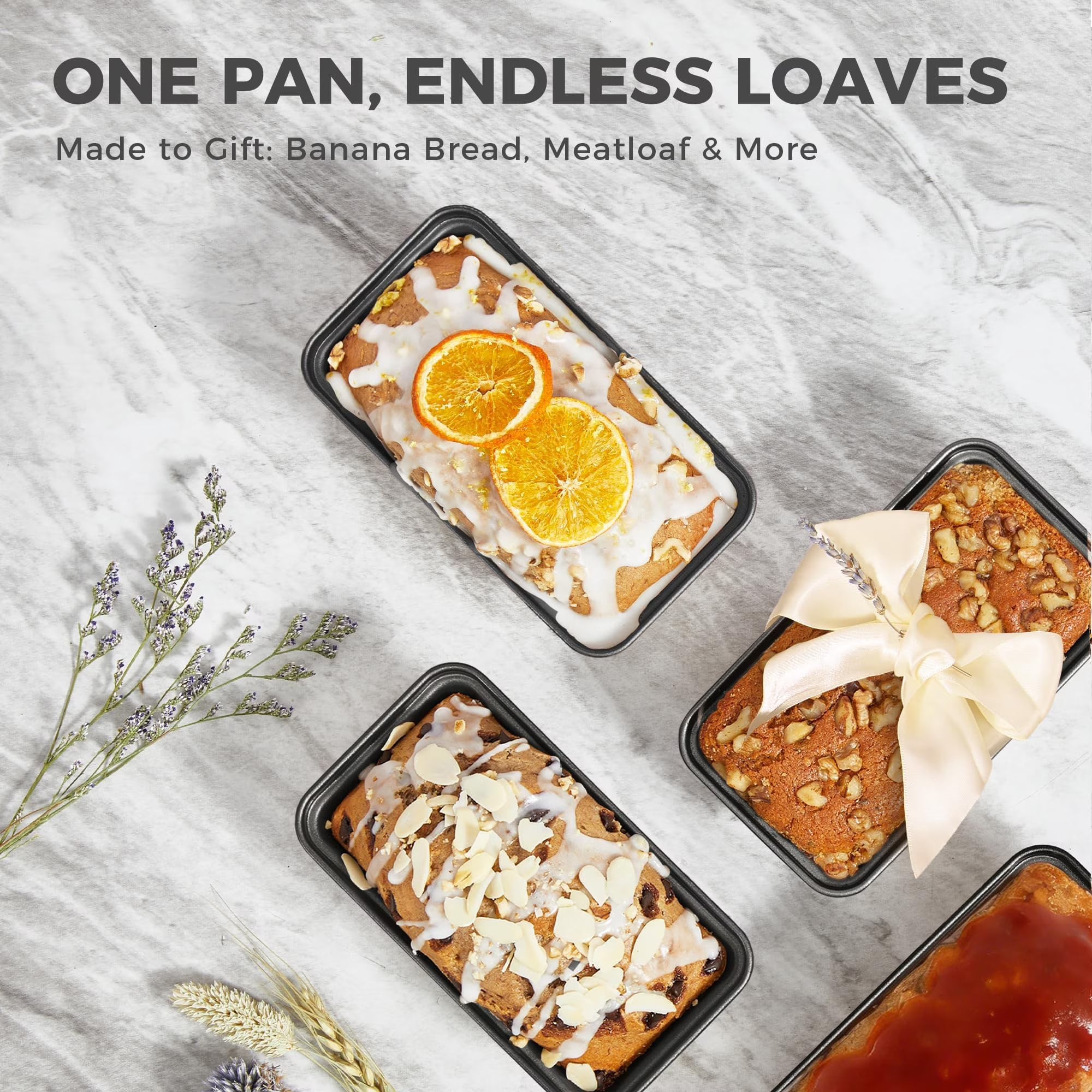 HONGBAKE 3 Pack Nonstick Mini Loaf Pans, 6 x 3.3 x 2 Inch Small Bread Pans for Homemade Bread, Banana Small Baking Pans with Diamond Texture, Non-toxic Mini Meatloaf Pans Set, Dark Gray