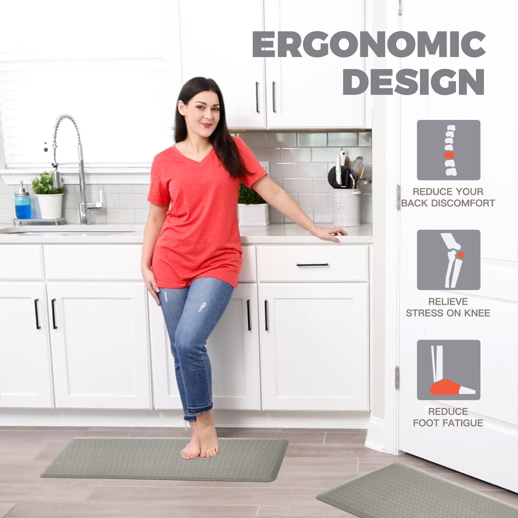 KOKHUB Kitchen Mat,1/2 Inch Thick Cushioned Anti Fatigue Waterproof Kitchen Rug, Comfort Standing Desk Mat, Doormat Kitchen Floor Mat Non-Skid & Washable for Home, Office, Sink,17.3"x28"- Grey