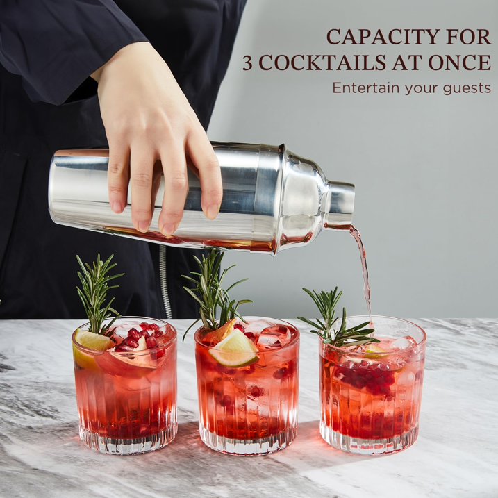 KITESSENSU Cocktail Shaker, Drink Shaker with Bartender Strainer, Measuring Jigger, Bar Mixing Spoon, Professional Drink Mixer Set for Beginners, Silver