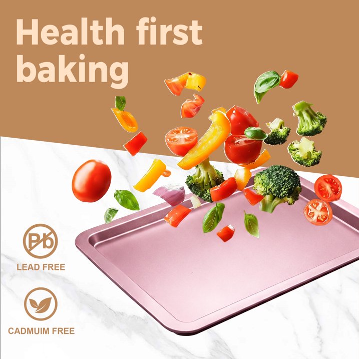 HONGBAKE 10-Piece Nonstick Carbon Steel Bakeware Set, Baking Pan Set with Baking Sheets, Cake Pans, Loaf Pan & Muffin Pan, Pink