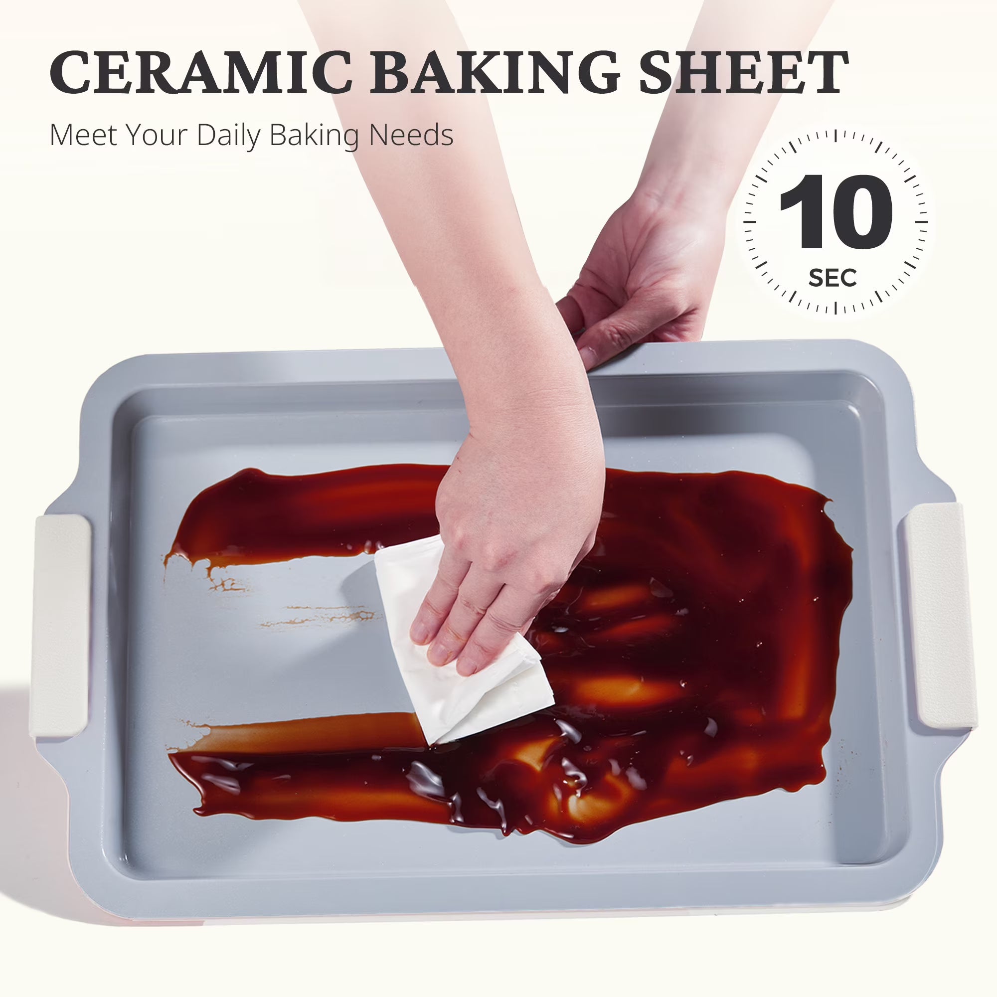 HONGBAKE Non Toxic Ceramic Cookie Sheets for Baking, 3-piece Non Stick Baking Sheet Pans for Oven, Heavy Duty Aluminized Steel Baking Pans Set with Silicone Handles -Cream