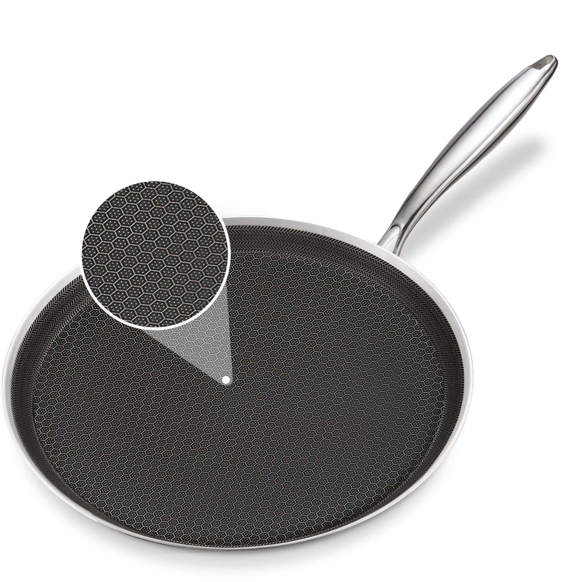 KITEXPERT 12 Inch Stainless Steel Frying Pan Nonstick Crepe Pan , Honeycomb Coating Flat Skillet, Tawa Dosa Tortilla Pan ,Omelet Pan with All Stove Tops Available