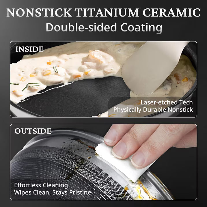 KITEXPERT Non Stick Frying Pans with Lid, 12" Titanium Ceramic Pan Nonstick Stainless Steel Skillet, Quick-Cool Handle, Dishwasher & Oven Safe, Compatible with All Cooktops