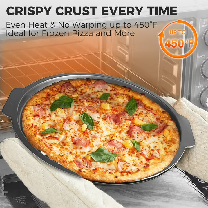 HONGBAKE 12 Inch Pizza Pan with Holes, 2 Pack Non-Stick Pizza Pans for Baking, Carbon Steel Perforated Crispy Pizza Tray for Oven for Home Kitchen, Pizza Sheet Baking Supplies, Grey