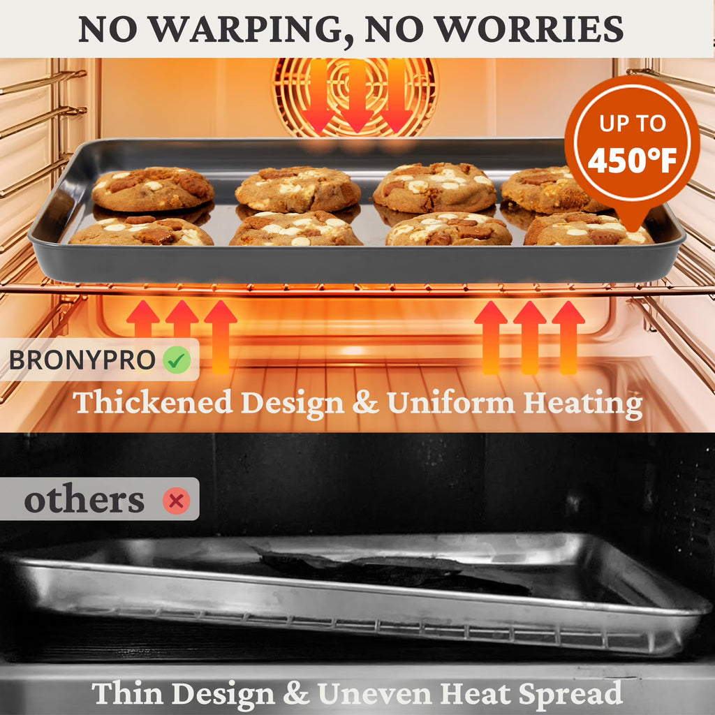 HONGBAKE Stainless Steel Baking Sheet Set of 3, Non Toxic Uncoated Cookie Sheets for Baking, Heavy Duty Baking Sheet Pans for Oven & Toaster, 9/12/16 Inch, Grey