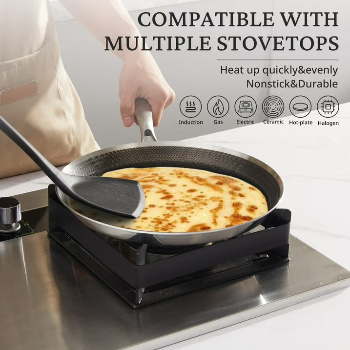 KITESSENSU 11 Inch Stainless Steel Frying Pan Nonstick Crepe Pan , Honeycomb Coating Flat Skillet, Tawa Dosa Tortilla Pan ,Omelet Pan with All Stove Tops Available