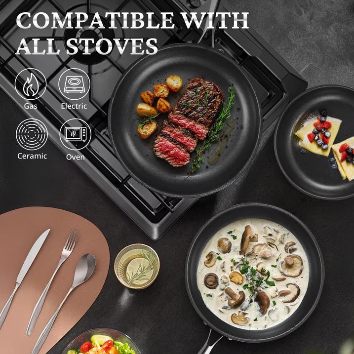 KITEXPERT Non Stick Frying Pans with Lid, 12" Titanium Ceramic Pan Nonstick Stainless Steel Skillet, Quick-Cool Handle, Dishwasher & Oven Safe, Compatible with All Cooktops