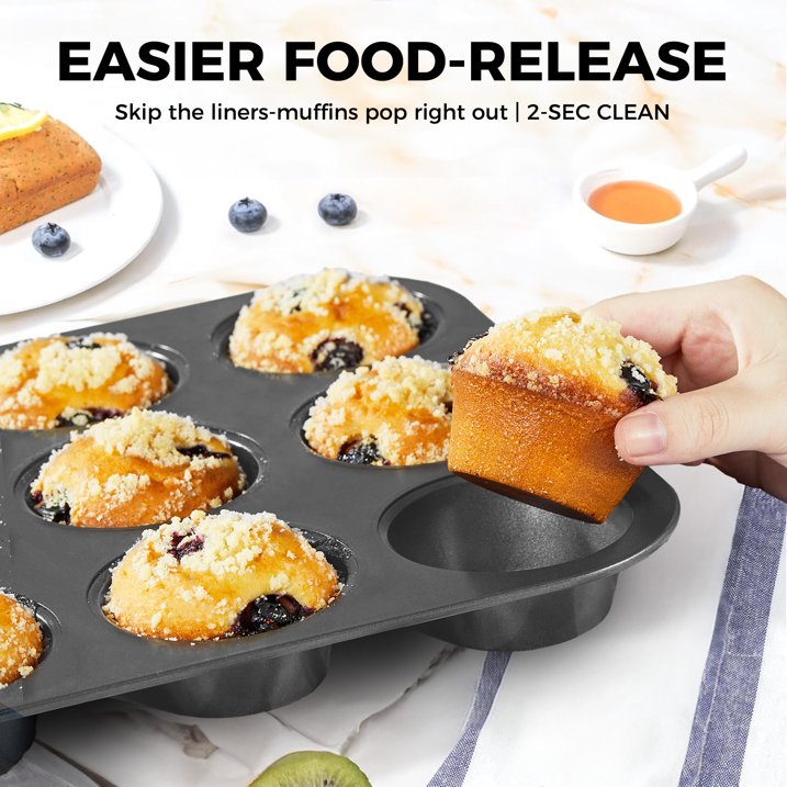 HONGBAKE Nonstick Muffin Pan 12-Cup, 2 Pack Carbon Steel Cupcake Pan, 2.75" Diameter Cup Muffin Tins for Baking