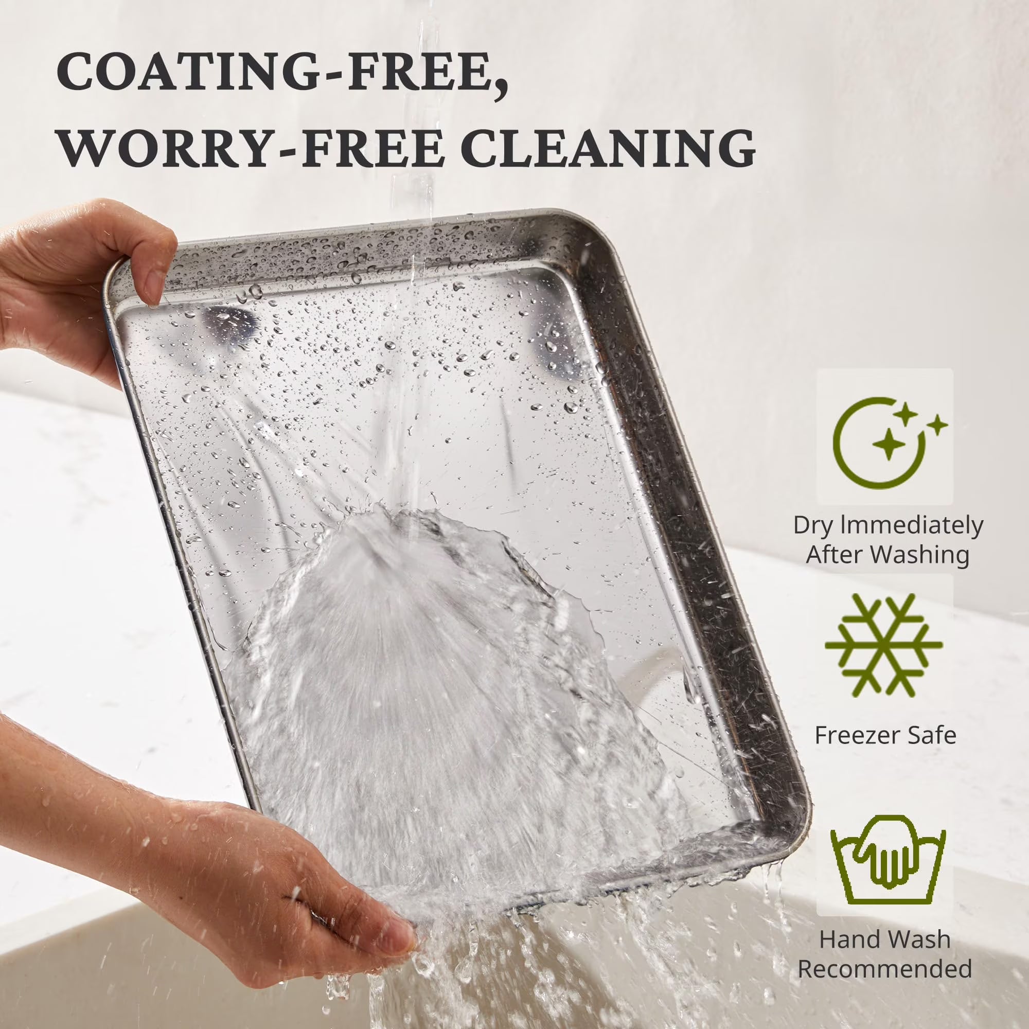 HONGBAKE Stainless Steel Baking Sheet Set of 3, Non Toxic Uncoated Cookie Sheets for Baking, Heavy Duty Baking Sheet Pans for Oven & Toaster, 9/12/16 Inch, Grey