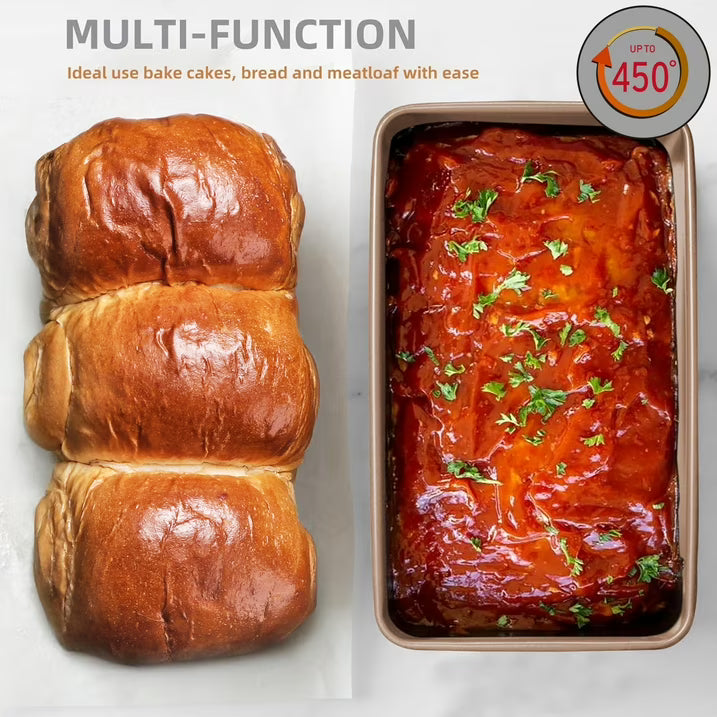 HONGBAKE 2-in-1 Meatloaf Pan with Drainer, Nonstick Loaf Pans with Strainer, 9"x 5" Meat Loaf for Baking, Reduce the Fat and Kick Up the Flavor, Gold