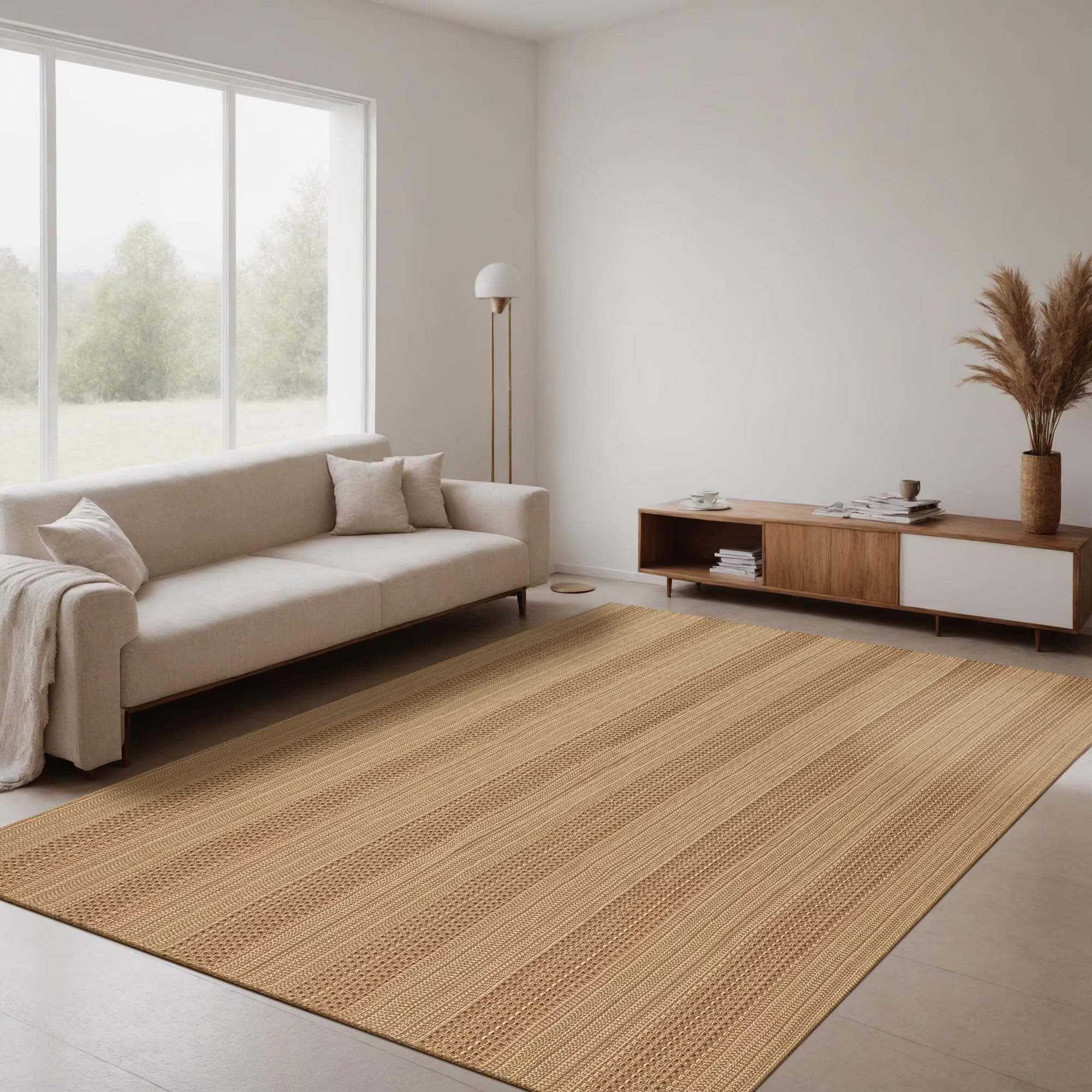 MatEssenz Area Rug 6x9, Boho Living Room Rug Large, Machine Washable Non-Slip Woven Rug for Bedroom Dining Room, Vintage Geometric Indoor Rug, Light Taupe Brown