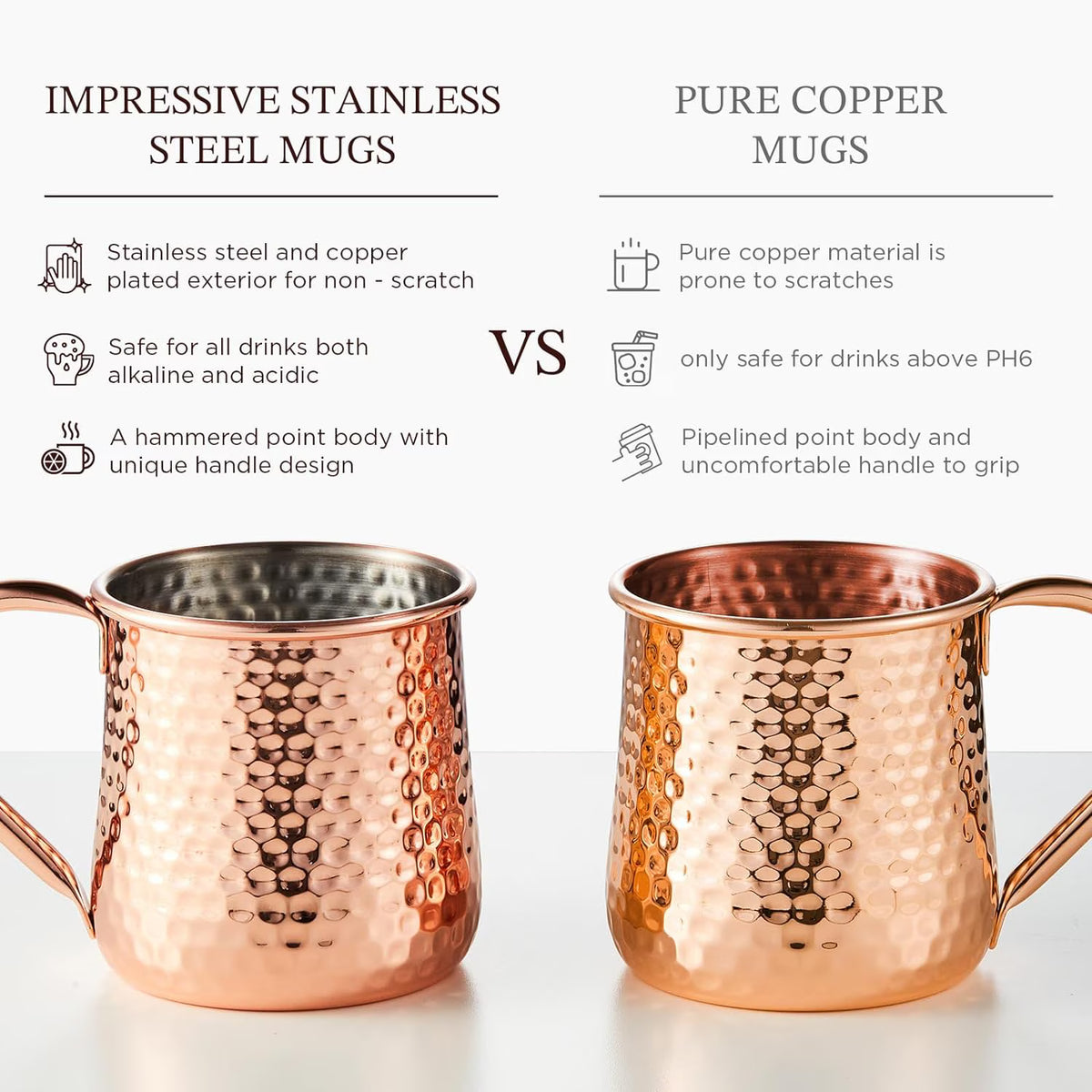 KITESSENSU Moscow Mule Mugs Set of 4 | 18 oz Hammered Copper Mugs Keep Cocktails Well-chilled | Copper Cups for Drinking
