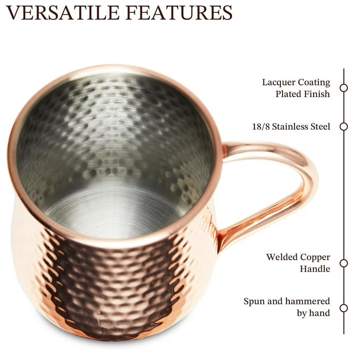 KITESSENSU Moscow Mule Mugs Set of 4 | 18 oz Hammered Copper Mugs Keep Cocktails Well-chilled | Copper Cups for Drinking Cocktails