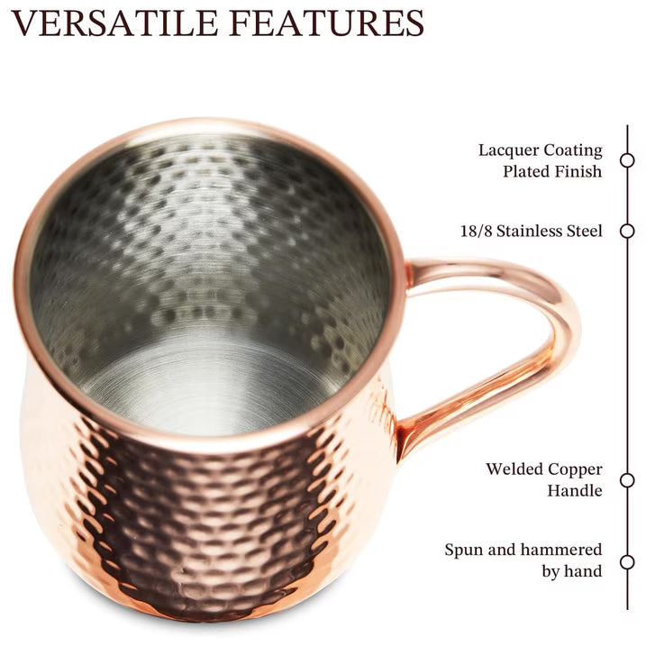 KITESSENSU Moscow Mule Mugs Set of 4 | 18 oz Hammered Copper Mugs Keep Cocktails Well-chilled | Copper Cups for Drinking