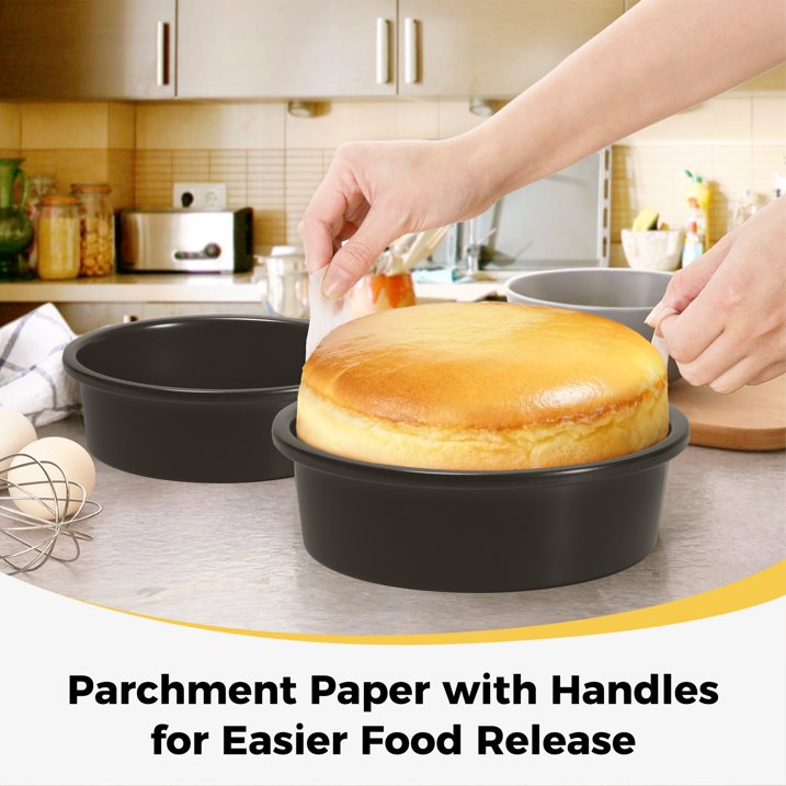 HONGBAKE 6 Inch Round Cake Pans2.5 Deep Nonstick Circle Cake Tins of 3,Heavy-Duty Cake Mold with Healthy Parchment Paper, Dishwasher Safe -Grey