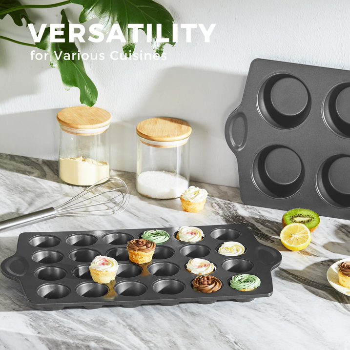 HONGBAKE Mini Muffin Pan Nonstick 24, Cupcake Tin for Baking, Commercial Small Cup Cake Tray for Cheesecake, 1.8dia, Heavy-duty, Gray