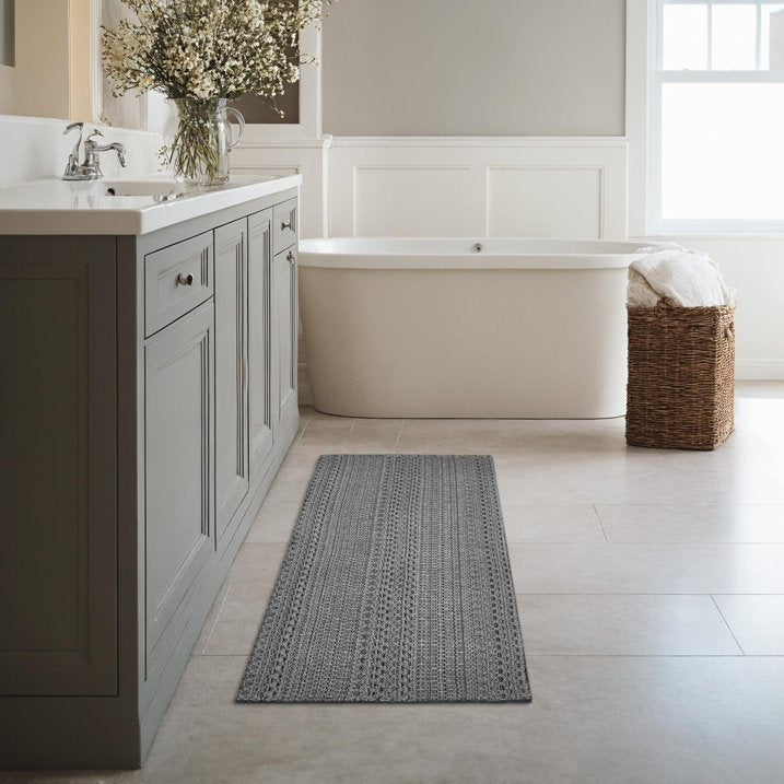 2' x 4' Entryway Rug, Boho Small Area Rug, Machine Washable, Woven Rug, Non-Slip, Vintage Design, Pet Friendly, Soft Faux Fibre, for Indoor Entryways, Bedroom, Kitchens, Front Doors Grey