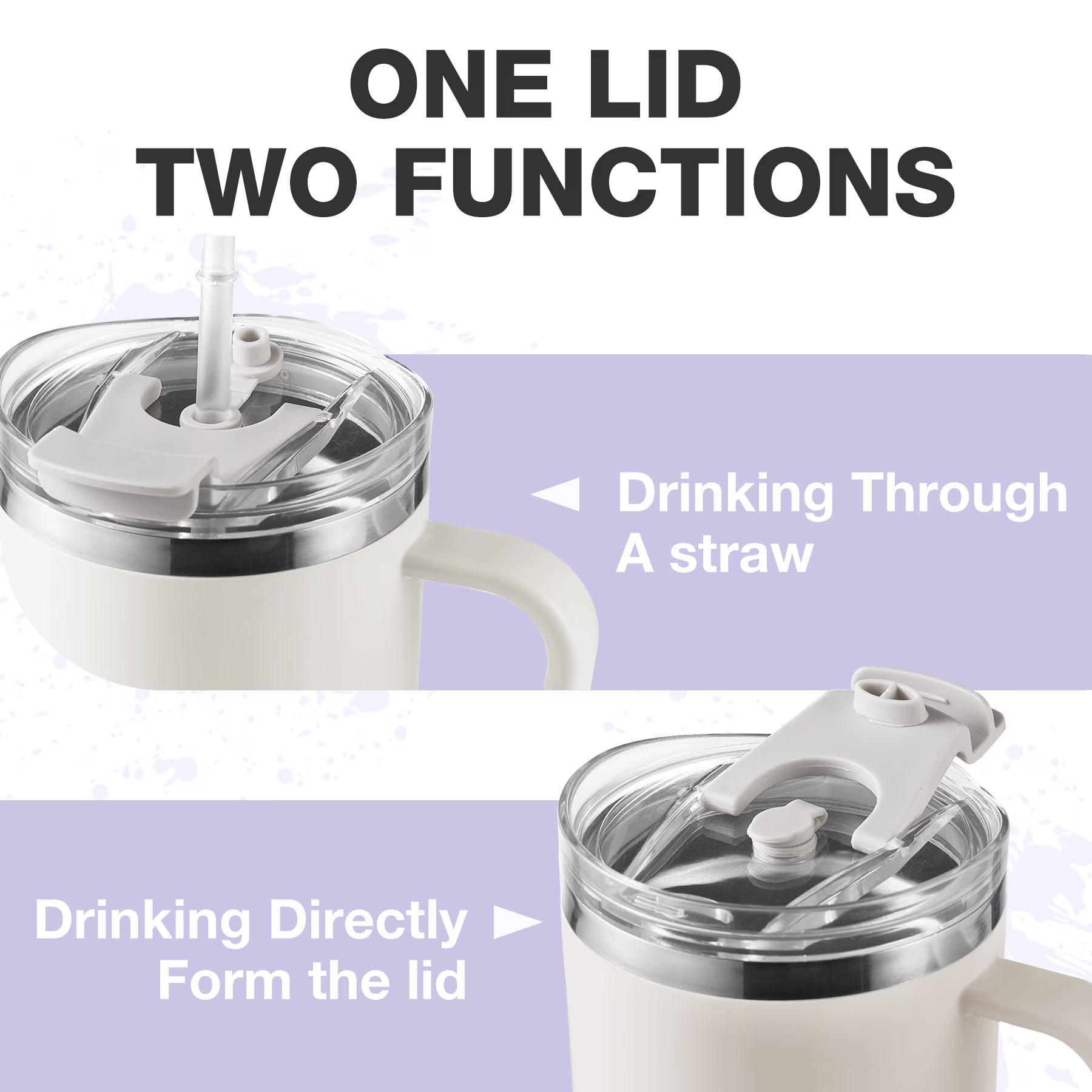 HONGBAKE 40oz Stainless Steel Tumbler with Handle & Straw Lid, Vacuum Insulated Tumbler, White