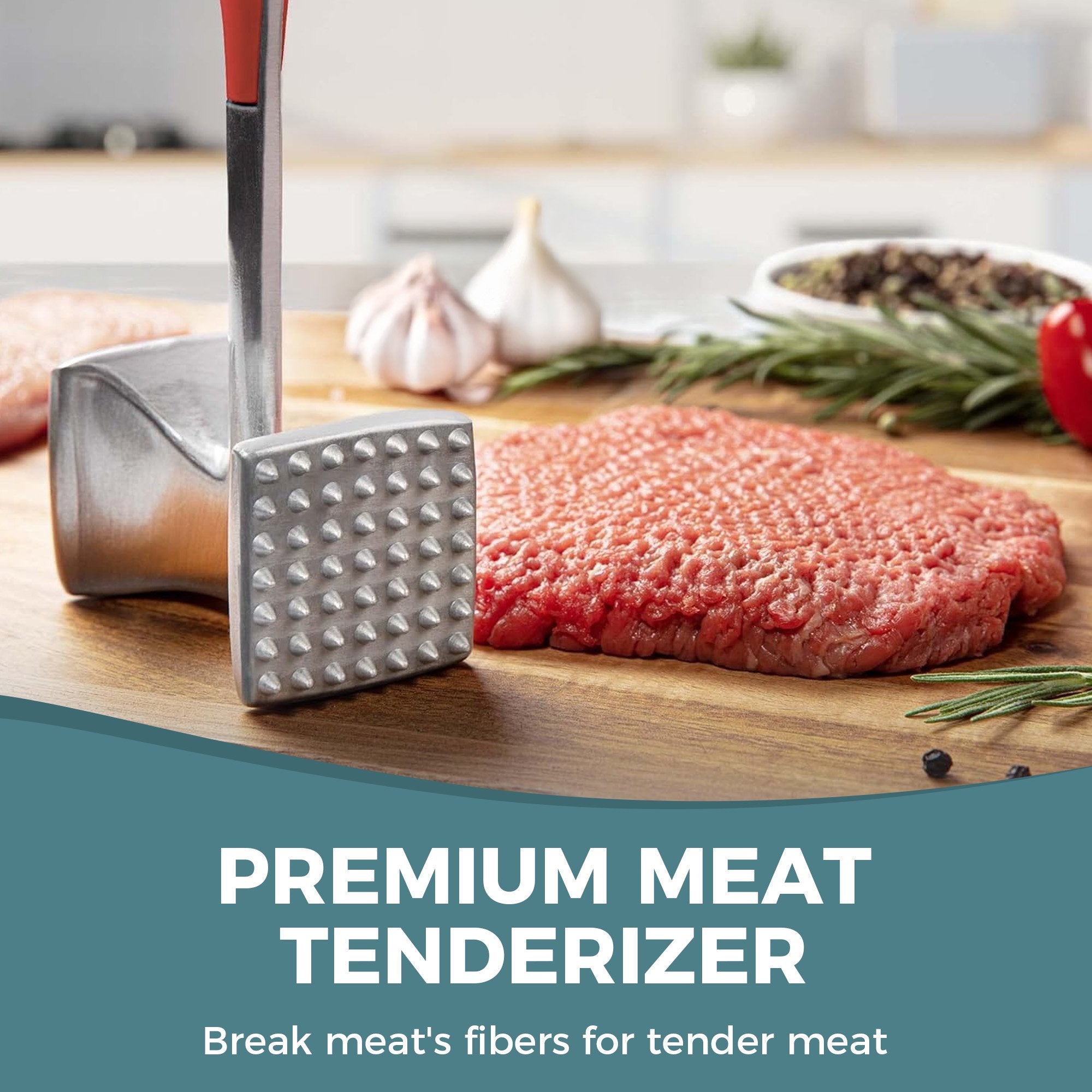 KITEXPERT Meat Tenderizer Hammer with Comfortable-Grip Handle, Dual-side Mallet for Kitchen, Heavy Duty Pounder For Tenderizing Steak, Beef and Fish, Red