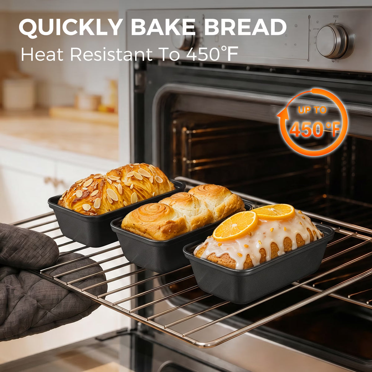HONGBAKE 3 Pack Super Mini Loaf Pans for Baking, Nonstick Small Bread Pans with Diamond-Texture, 6 x 3.2 x 2 In Tiny Carbon Steel Small Baking Pans, Heavy Duty Small Banana Bread Loaf Pans, Grey