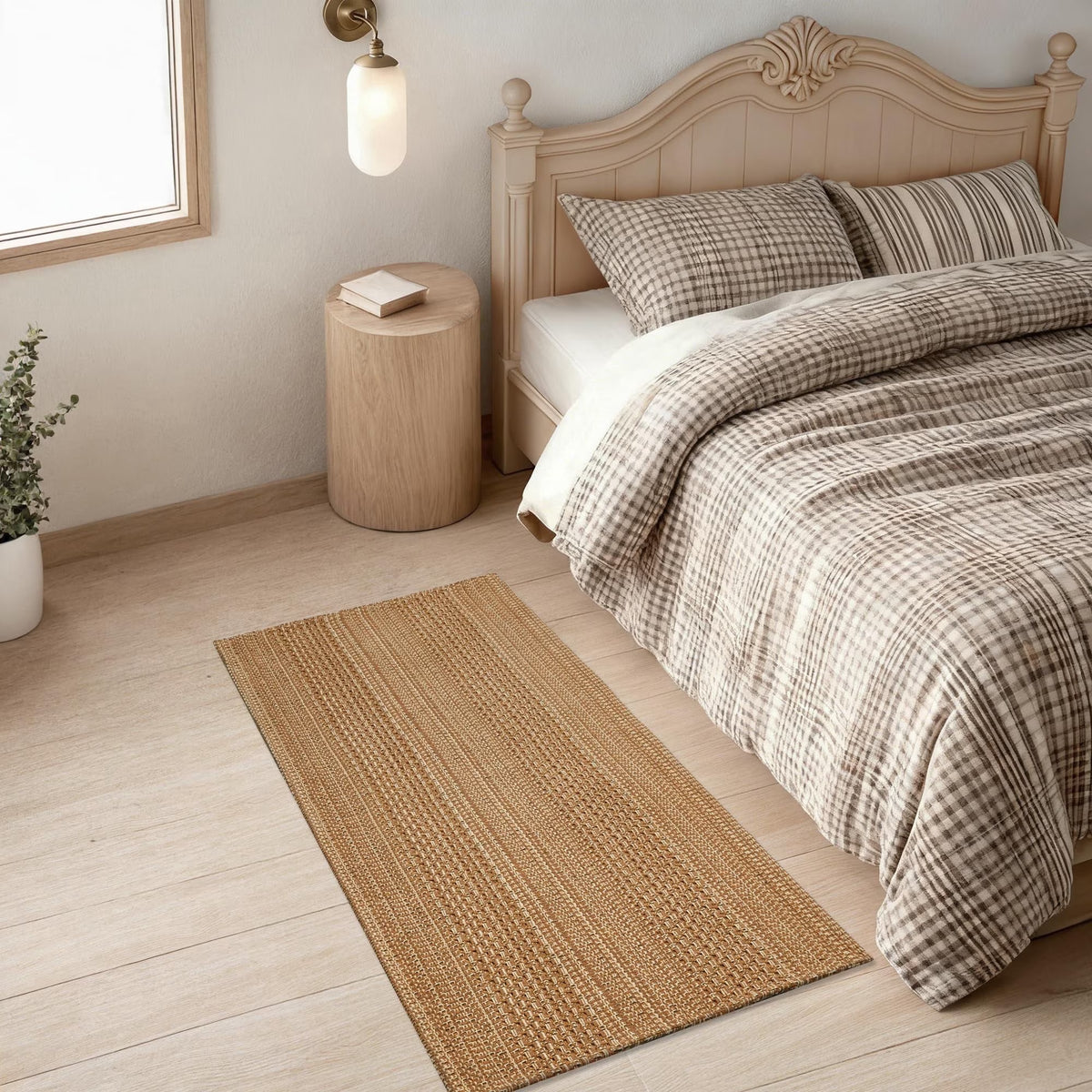 MatEssenz Runner Rug 2x4, Boho Hallway Rug for Entryway Corridor, Machine Washable Non-Slip Woven Runner, Vintage Geometric Indoor Accent Rug, Light Taupe Brown