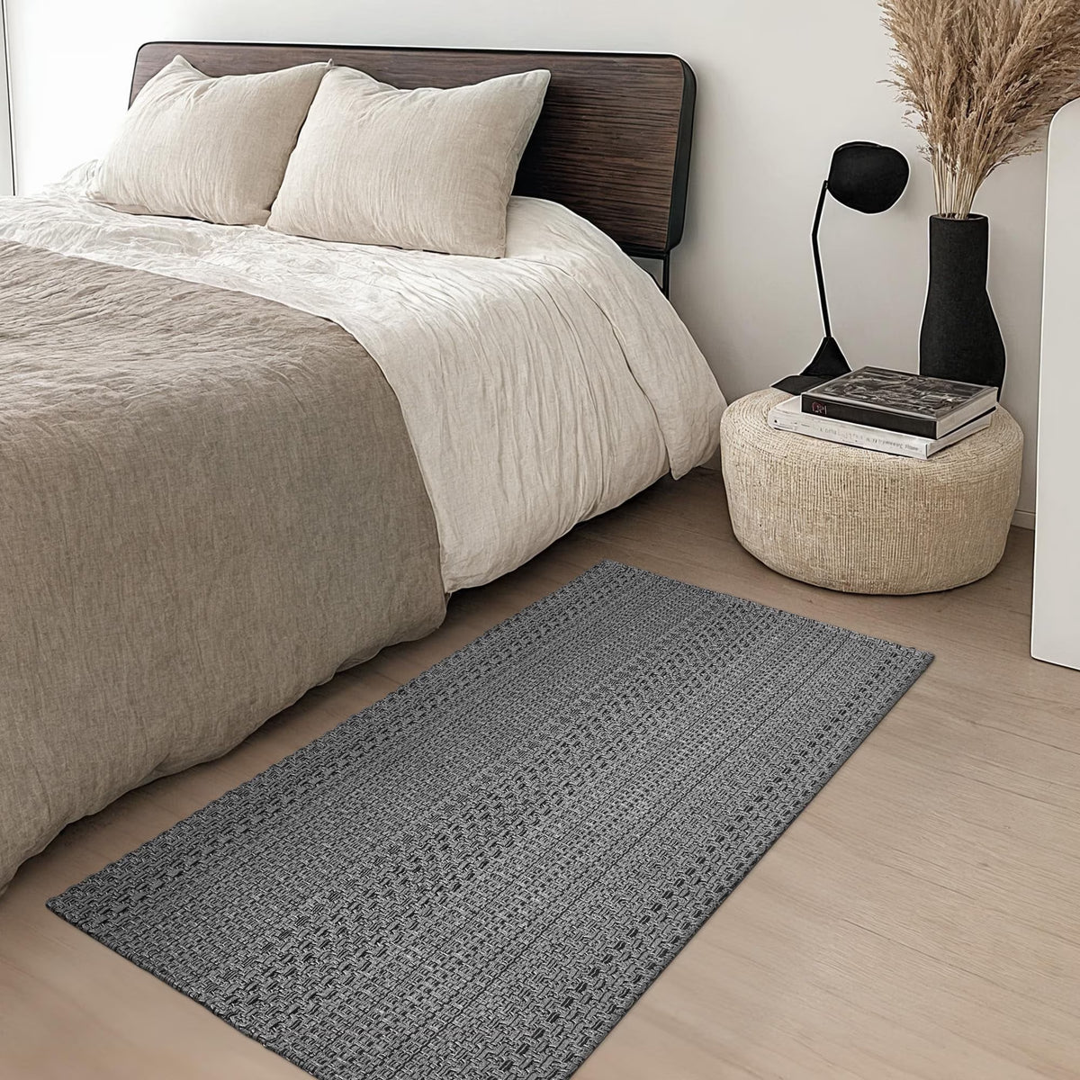 2' x 4' Entryway Rug, Boho Small Area Rug, Machine Washable, Woven Rug, Non-Slip, Vintage Design, Pet Friendly, Soft Faux Fibre, for Indoor Entryways, Bedroom, Kitchens, Front Doors Grey