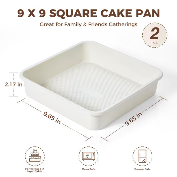 HONGBAKE Ceramic 9x9 Baking Pan 2 Pack, Square Cake Pan with Diamond Texture, Aluminized Steel Nonstick Square Baking Pan for Brownies, Cream