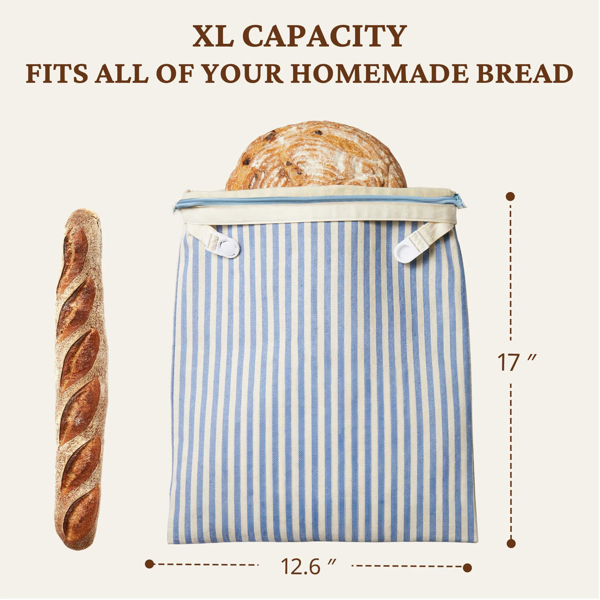 Reusable Beeswax Wrap for Food, 2-Pack Bread Bags with Zipper for Homemade Bread & Sourdough, Large 17x12.6in Wax Wraps, Sustainable Sourdough Loaf Storage to Lock in Freshness, Blue