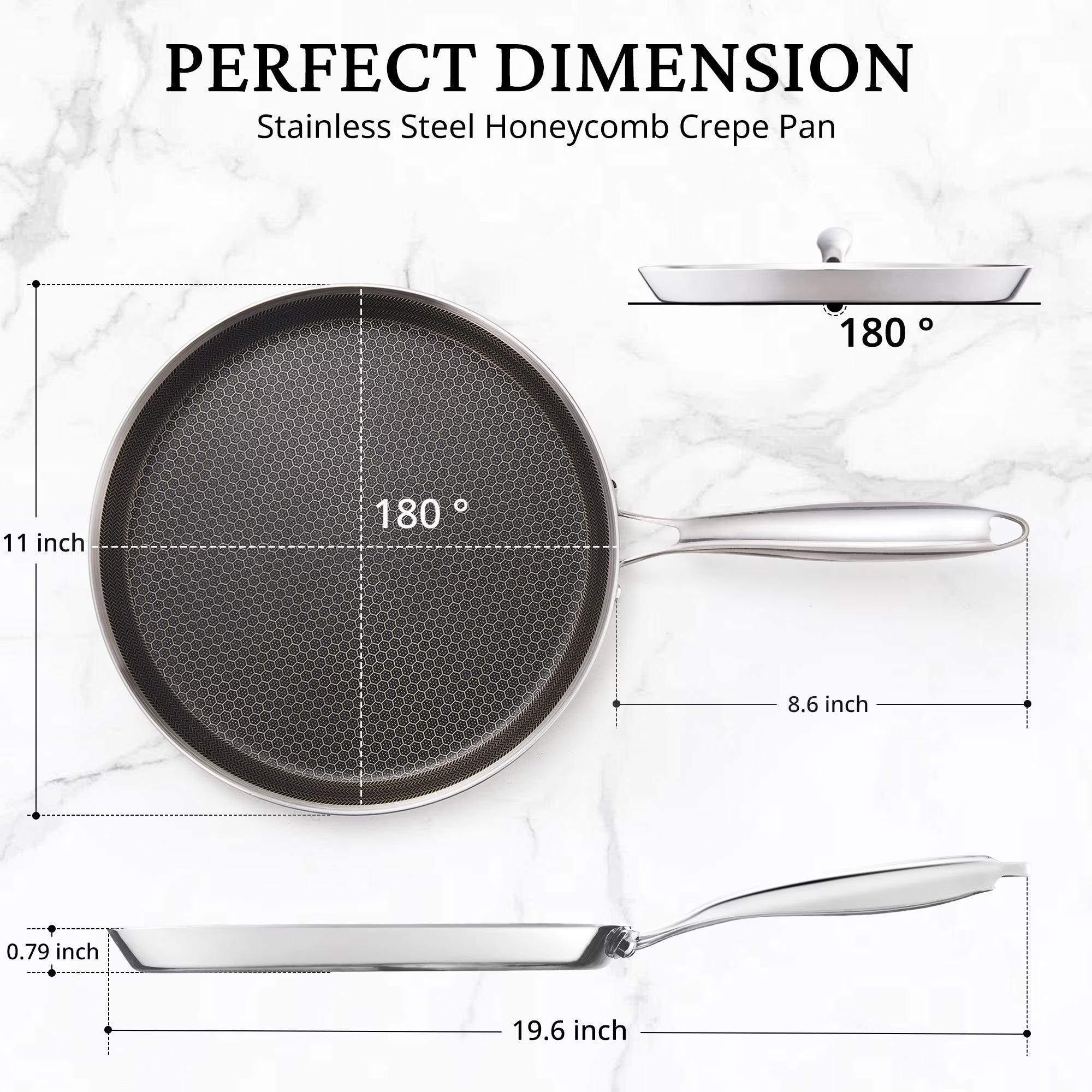 KITESSENSU 11 Inch Stainless Steel Frying Pan Nonstick Crepe Pan , Honeycomb Coating Flat Skillet, Tawa Dosa Tortilla Pan ,Omelet Pan with All Stove Tops Available
