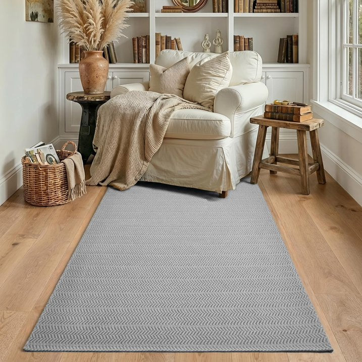 MatEssenz 3x5 ft Faux Linen Area Rug, Washable Woven Textured Carpet for Living Room Bedroom, Slip Resistant Gel Backing Indoor Accent Rug for Reading Nook Bed End, Grey