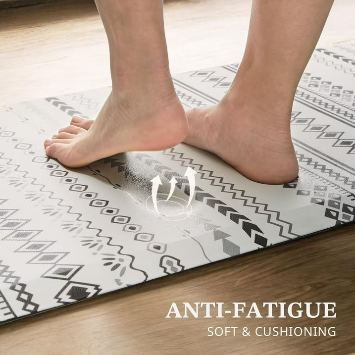 Boho Kitchen Mats for Floor, Anti Fatigue Mats for Kitchen Floor, Doormat Non-Slip Kitchen Floor Mats, Stain Resistant Mats for Home, Office, Sink, Laundry- 28" L x 17.3" W x 0.5" Th Boho White