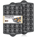 HONGBAKE Mini 24 Ceramic Muffin Pan Set, Nonstick Cupcake Pans with Ear Shaped Wider Grips, Non-toxic, Heavy-duty Small Cheesecake Tray, Gray