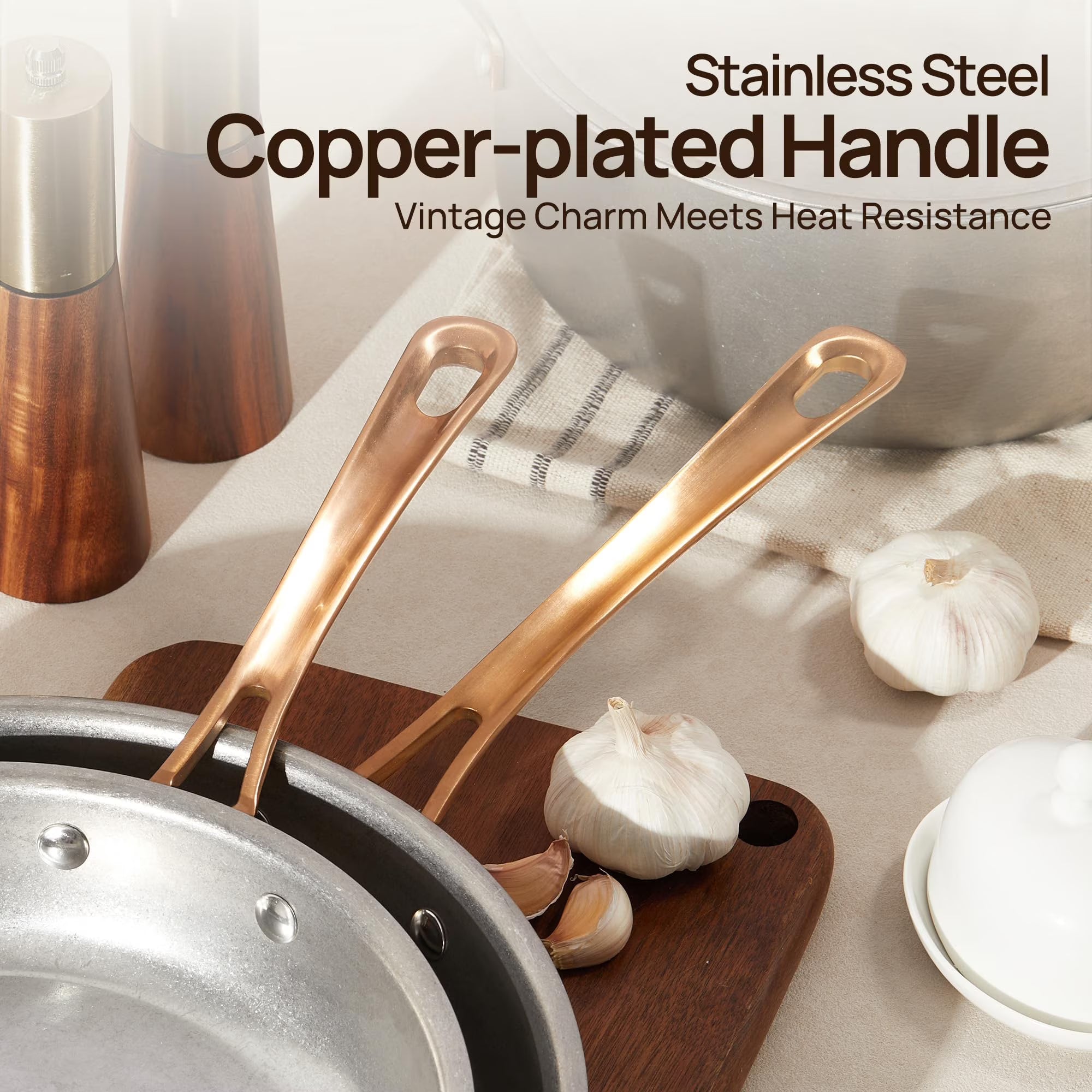 KITEXPERT Pots and Pans Set 8 Pcs, Vintage Stainless Steel Cookware Set Non-Toxic, Kitchen Cooking Set with Frying Pans, Saucepans, Oven & Dishwasher Safe, Induction Compatible