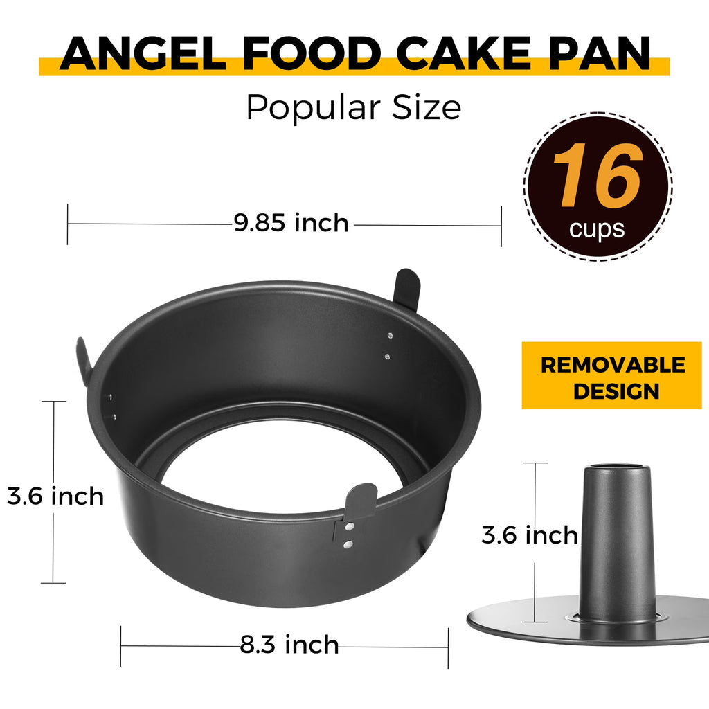 HONGBAKE Angel Food Cake Pan with Removable Bottom, 10 inch Carbon Steel Bundt Cake Pan for Baking, Non-stick Pound Tube Pans for Cakes, 16-Cup, Heavy Duty - Dark Grey