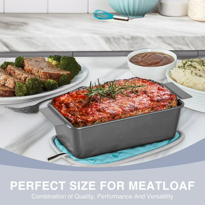 HONGBAKE 2-in-1 Meatloaf Pan with Drainer, Nonstick Loaf Pans with Strainer, 9"x 5" Meat Loaf for Baking, Reduce the Fat and Kick Up the Flavor, Grey
