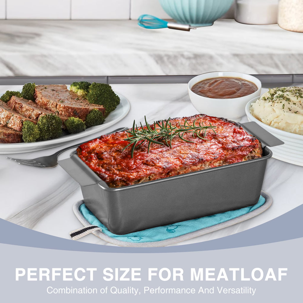 HONGBAKE 4 Pack Meatloaf Pan with Drainer, 9 x 5 inch Meatloaf Pan with Drain Tray, Nonstick Meat Loaf Pans for Baking, Grey