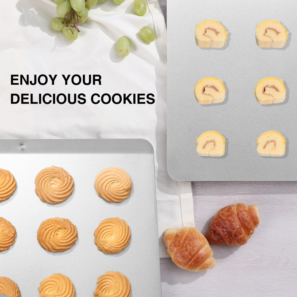 HONGBAKE 2 Pieces Flat Cookie Sheets for Baking, Large Nonstick Baking Sheets No Edges, Insulated Baking Pan, 16" X 14", Grey