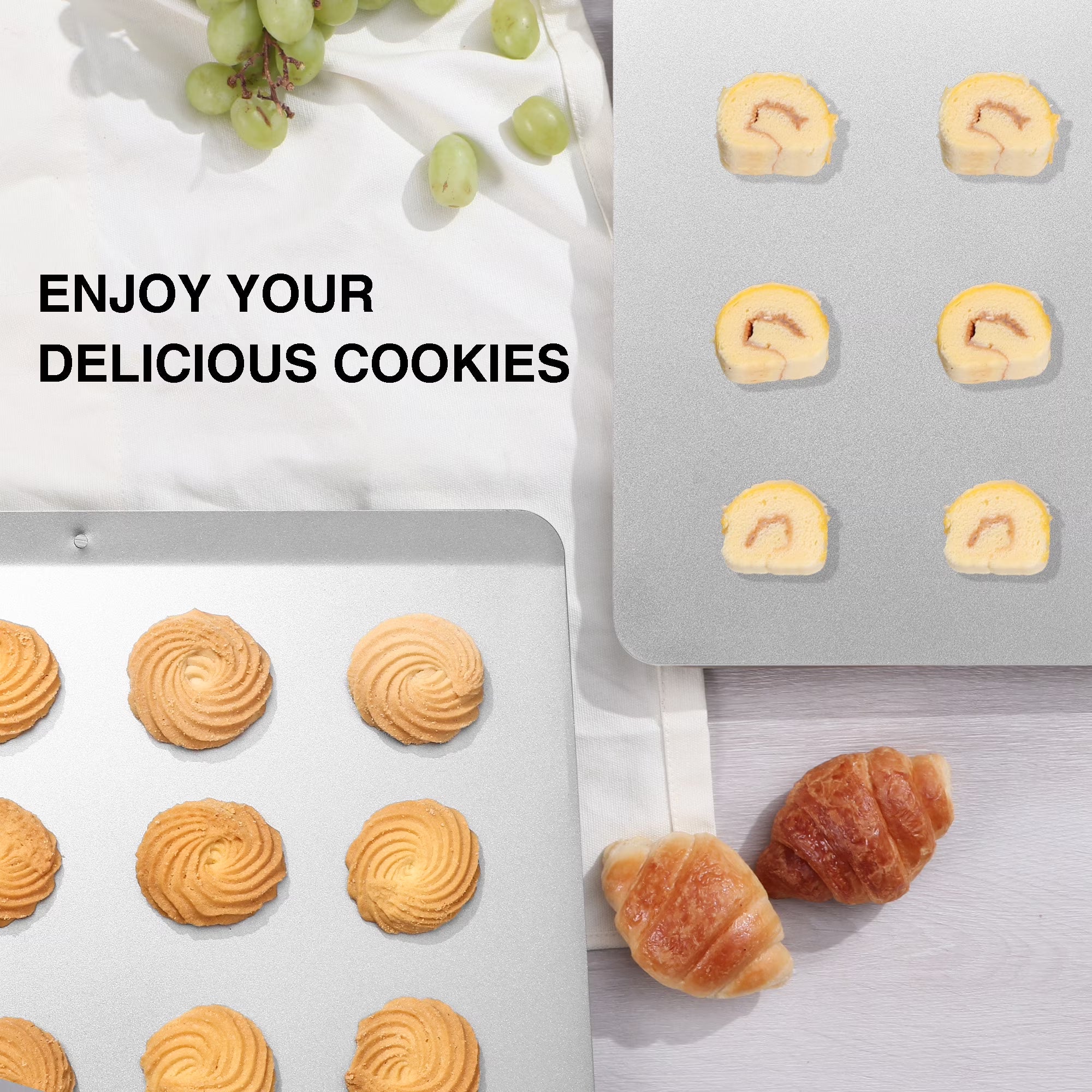 HONGBAKE 2 Pieces Flat Cookie Sheets for Baking, Large Nonstick Baking Sheets No Edges, Insulated Baking Pan, 16" X 14", Grey