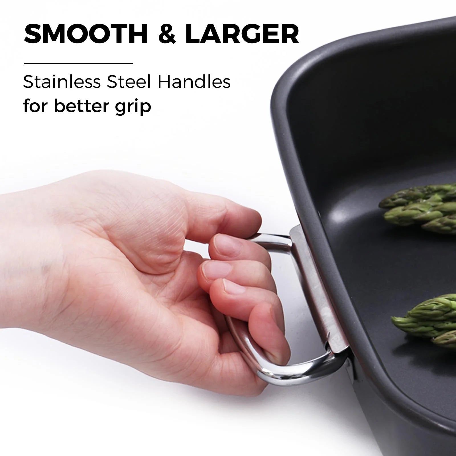 HONGBAKE Lasagna Pan 3 Inch Deep, 15x10" Baking Pan for Oven, Nonstick Cake Baking Dish for Brownie, Roasting Pans with Stainless Steel Handles, Heavy Duty, Dishwasher Safe, Dark Grey