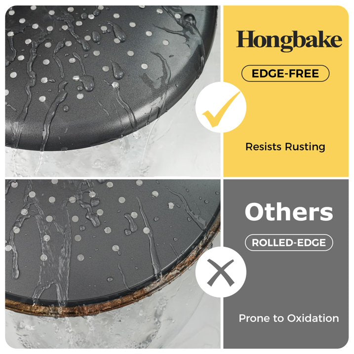HONGBAKE 2 Pack Pizza Pan 14 Inch with Holes, Nonstick Pizza Pan for Oven, 0.8mm Carbon Steel Perforated Pizza Tray with Wider Handles, Round Baking Sheet for Frozen & Homemade Pizza, Grey