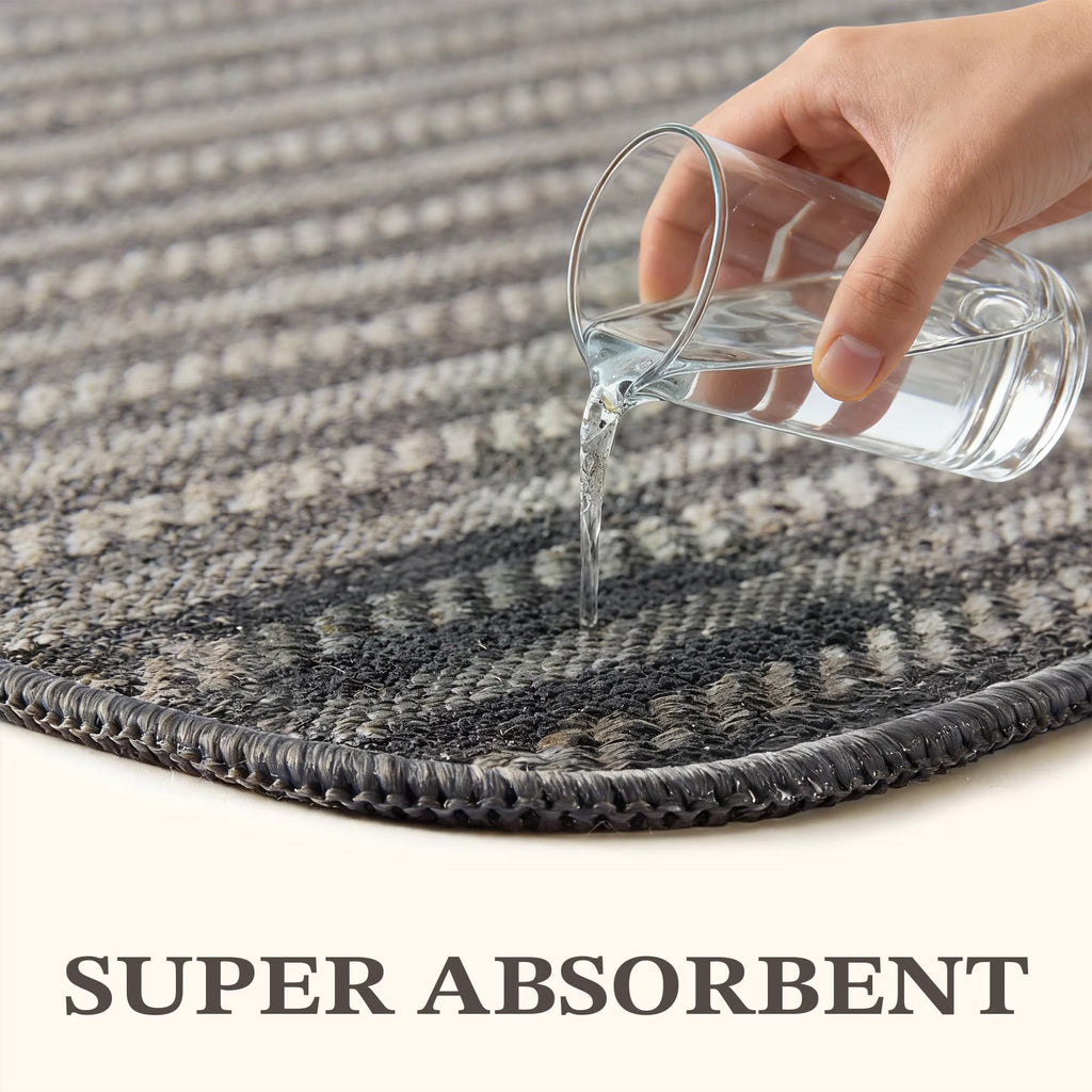 MatEssenz Washable Door Mat 2x3 ft, Inside Welcome Mat, Low Profile Entryway Rug, Neutral Striped Faux Linen, Non-Slip Mudroom & Back Door Mat, Pet Friendly, Grey
