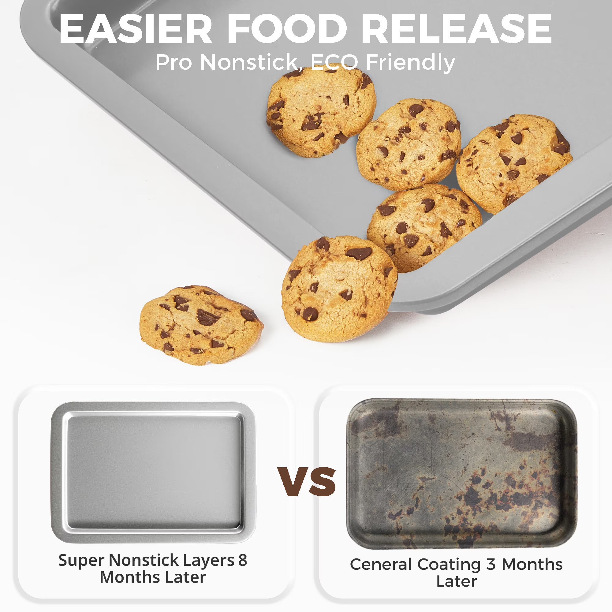 HONGBAKE Baking Sheet Pan, Cookie Sheet Pans for Baking, Cookie Sheets Nonstick Sets, Baking Trays for Oven, Baking Sheets for Oven with Wider Grips, Dishwasher Safe (3 Pack), Sliver