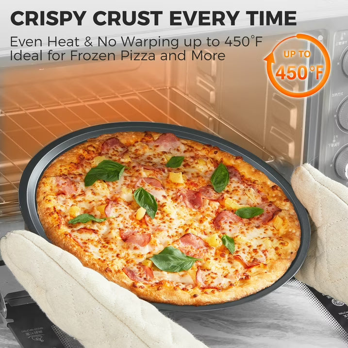 HONGBAKE 14 Inch Pizza Pan for Baking, 2 Pack Non-Stick Non-Stick Pizza Tray for Oven, Carbon Steel Perforated Crispy Pizza pan with Holes, Round Baking Pan for Frozen & Homemade Pizza, Grey