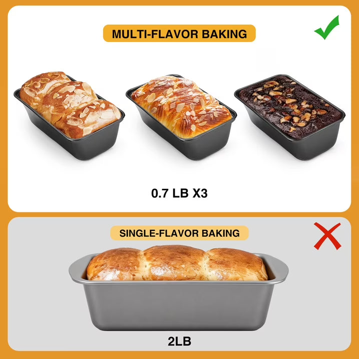 HONGBAKE Super Mini Loaf Pans for Baking, Nonstick Small Bread Pans of 3, 6 x 3.2 x 2 In Tiny Carbon Steel Small Baking Pans - Dark Grey