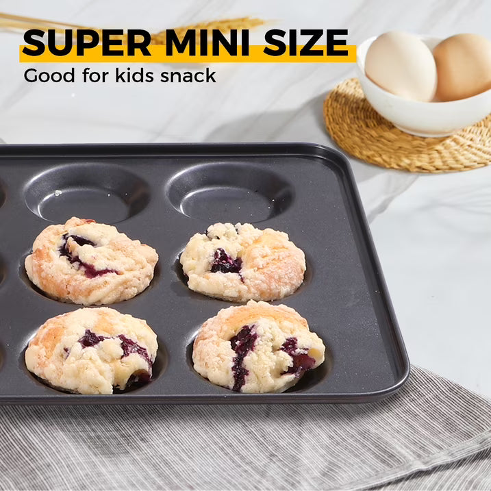 HONGBAKE Muffin Top Pan Nonstick, Non Toxic Mini Whoopie Pie Pan for Baking, 12 Cavity Heavy Duty Yorkshire Pudding Pan for Oven, Dishwasher Safe and Easy to Clean