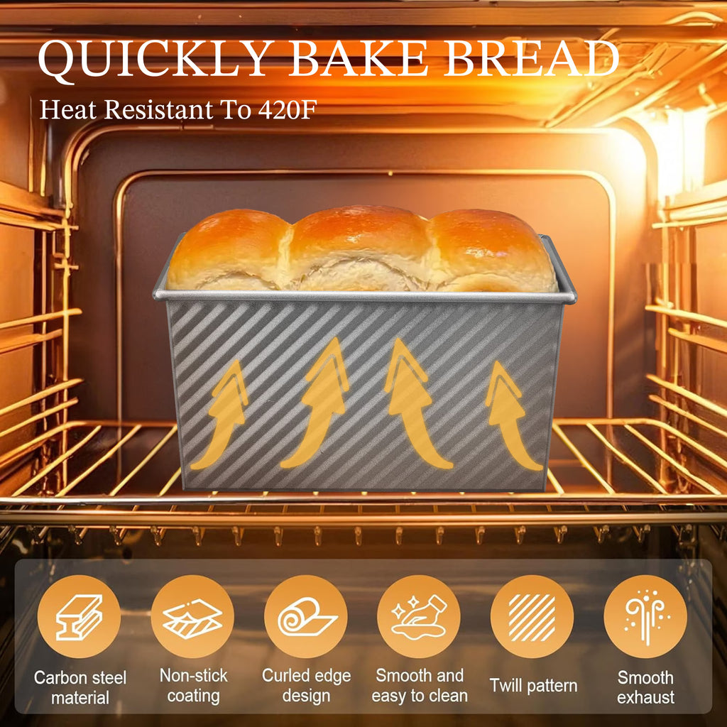 KITESSENSU Bread Pan for Baking, Pullman Loaf Pan with Lid, Non-Stick Bread Loaf Pan Heavy Duty, Carbon Steel Bread Baking Pan, Silver