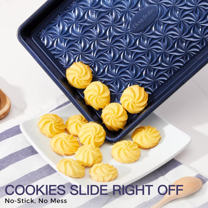 HONGBAKE Nonstick Baking Sheet Pan Set of 3, Cookie Sheets for Baking, Half Sheet, Quarter Sheet & Jelly Roll Pan Set, Heavy Duty Carbon Steel Bakeware, Blue