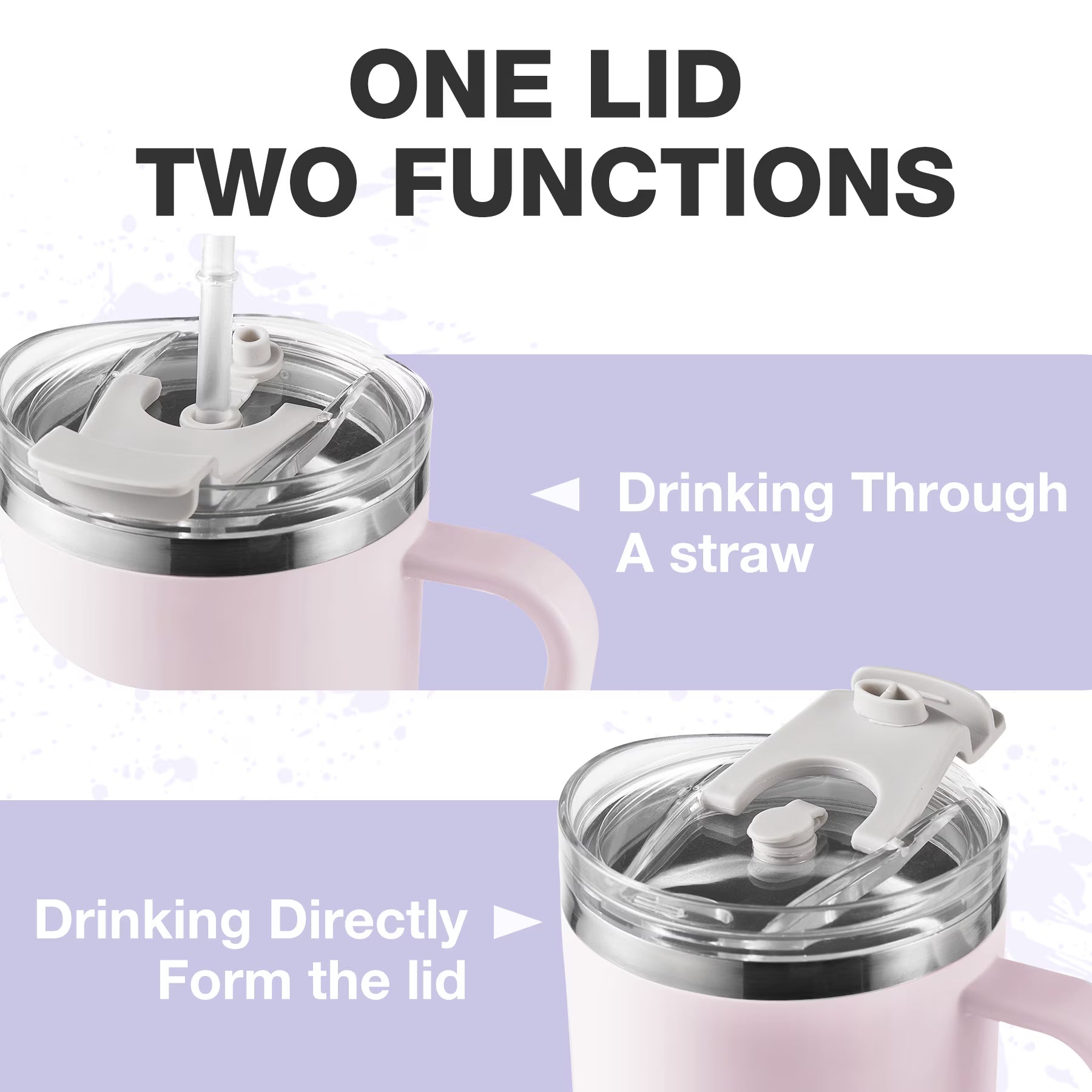 HONGBAKE 40oz Stainless Steel Tumbler with Handle & Straw Lid, Vacuum Insulated Tumbler, Light Pink