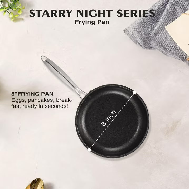 KITEXPERT Non Stick Frying Pans with Lid, 8" Titanium Ceramic Pan Nonstick Stainless Steel Skillet, Quick-Cool Handle, Dishwasher & Oven Safe, Compatible with All Cooktops